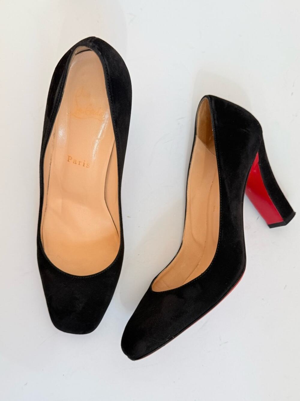 Christian Louboutin Viva Pump 85 Black Suede Charbon Red Sole Heels EU 39 Rare